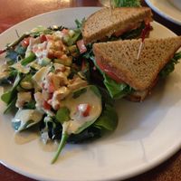 Sandwich & salad with delicious dressing at Good Eden in New Orleans