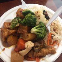 Lunch combo- rice, noodles, lemongrass tofu, mix veggies etc at New Dong Phuong Tofu in San Jose