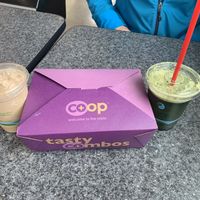 Coffee smoothie and wrap and green fresh juice at The Co-op Cafe in Erie