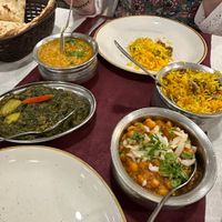 Sag aloo with chana masala and rice   at The Kathmandu in Torremolinos