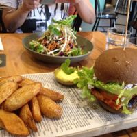 burger and Thai salad at Vege Rama in West End