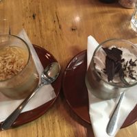 Coconut Flan and Chocolate Mousse at Vege Rama in West End