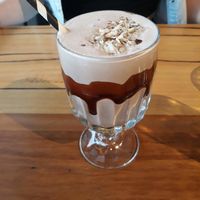 Mudslide  cocktail- amazing! 
(Vegan Chocolate Sauce, Vodka, Frangelico, Coconut Cream, Hazelnut) at Vege Rama in West End