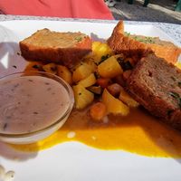 cashew loaf with veggies and  herb sauce (vegan) at Gasthaus am Predigtstuhl in Vienna