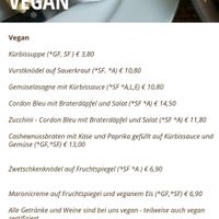 Vegan Menu at Gasthaus am Predigtstuhl in Vienna