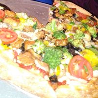 Spinach, tempeh, olives, tomatoes, banana peppers mushrooms, onion, and vegan cheese! at Mellow Mushroom in Clearwater