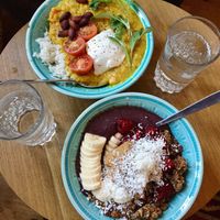 The warm dish of the week and classic acai bowl at Lotta Love in Malmo