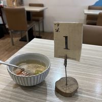 Complimentary soup and order number  at Rice Revolution 呷米蔬食 - Gā Mǐ Shū Shí in Taipei