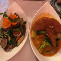 eggplant dish & pumpkin red curry at Thai Time Asian Bistro in Santa Rosa