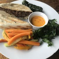 Our dinner was amazing. Got a raw peanut ball for dessert. Also had a papaya smoothie at Coco Hill in Bocas Del Toro