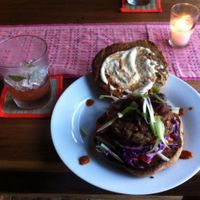 Curry burger from Coco Hill, Dec, 2014 at Coco Hill in Bocas Del Toro