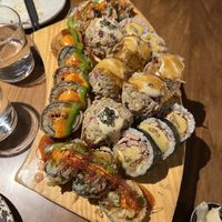 Assortment of rolls, crispy rolls and sticky rice  at Sushi Momo in Montreal