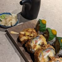 Sushi roll "momo" and tempura sushi "Croque Madame" at Sushi Momo in Montreal