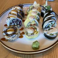Left to right: 3 mushroom roll, Tokyo roll, Quebec roll  at Sushi Momo in Montreal