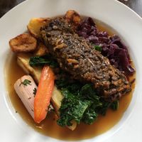 Lentil loaf Sunday roast dinner   at The Red Lion Pub in East London