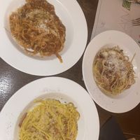 My family’s non-vegan dishes next to my vegan dish - all look GREAT!   at Origano Trevi in Rome
