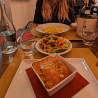 Vegan lasagne, vegan carbonara and a salad at Origano Trevi in Rome