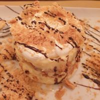 Mille feuille custard dessert with chocolate drops at Origano Trevi in Rome