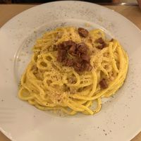 vegan spaghetti alla carbonara  at Origano Trevi in Rome