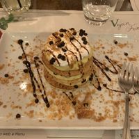 Vegan layered cake with custard crème and chocolate drops  at Origano Trevi in Rome