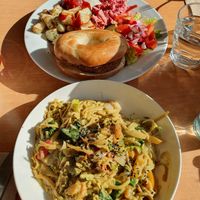 Pad thai and burger at The Green Kitchen in St Albans