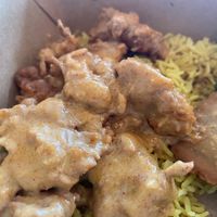 this chickn tikka masala was GOOD AS HELL.  wish i knew what chickn brand they used...could be May Wah?   at Jungle Cafe in Brooklyn