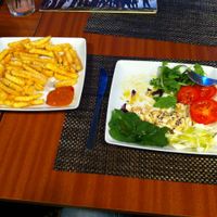 Tofu salade with fries :) at Black Mamba Burgers and Records in Porto