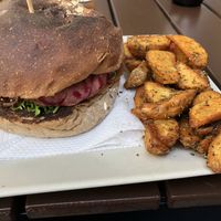 Crusty burger at Black Mamba Burgers and Records in Porto