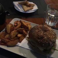 punk burger and some samosas at Black Mamba Burgers and Records in Porto