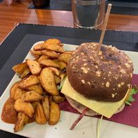 Burger-666 with fries at Black Mamba Burgers and Records in Porto