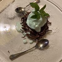 After eight spaghetti of chocolate and mint icecream 9,90€ at Ristorante Da Mario alla Fava in Venice