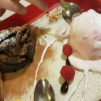 mix and match dessert chocolate cake with cherry and rice ice cream at Ristorante Da Mario alla Fava in Venice