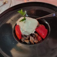 Strawberry soup with champagne ice cream at Ristorante Da Mario alla Fava in Venice