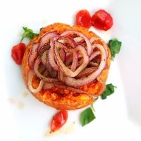 The tomato 'pie' with crispy onions - divine! at Ristorante Da Mario alla Fava in Venice