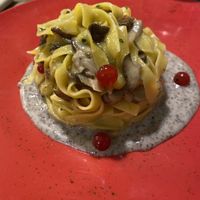 Gluten Free and Vegan Tagliatelle with Mushroom Sauce and Red Currants  at Ristorante Da Mario alla Fava in Venice