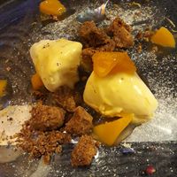 Mango ice cream, crumble and kiwi coulis at Ristorante Da Mario alla Fava in Venice