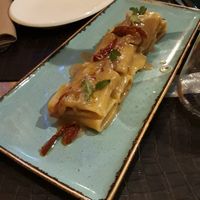Pasta with eggplant cream and sundried tomatoes at Ristorante Da Mario alla Fava in Venice