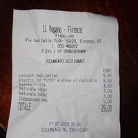 Cuenta para dos at Il Vegano Bistrot in Florence