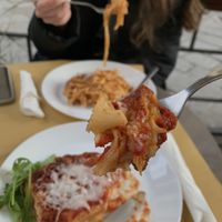 vegan lasagne and vegan tagliatelle   at Il Vegano Bistrot in Florence