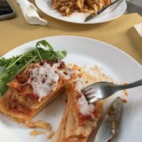 vegan lasagna and vegan tagliatelle   at Il Vegano Bistrot in Florence