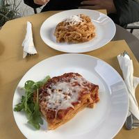 vegan lasagna and vegan tagliatelle   at Il Vegano Bistrot in Florence