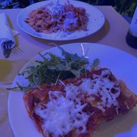 Lasagne front (recommend), soya ragu linguini at the back (would not recommend)   at Il Vegano Bistrot in Florence