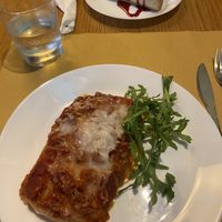 Lasagna with seitan ragù and frutti di bosco cheesecake   at Il Vegano Bistrot in Florence