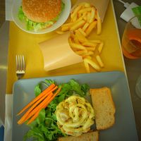 "Chicken" salad + frite potatoes at Il Vegano Bistrot in Florence