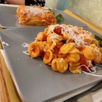 Amazing lasagna and pasta with vegan cheese at Il Vegano Bistrot in Florence
