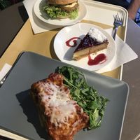 Quinoa burger, cheese cake and lasagna at Il Vegano Bistrot in Florence