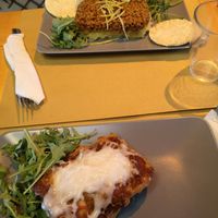 Tempeh crumble and lasagna at Il Vegano Bistrot in Florence