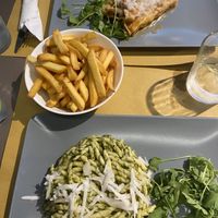Pesto pasta and lasagna  at Il Vegano Bistrot in Florence