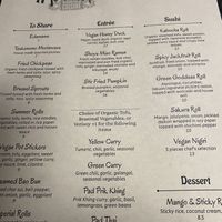 Entire vegan page of the menu! at Mai Thai Restaurant and Bar in Boise