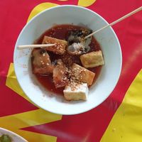 Fried tofu and fried rice cake (with black beans) in sweet chili sauce at Vegetarian Food - Rama VI Rd in Trang